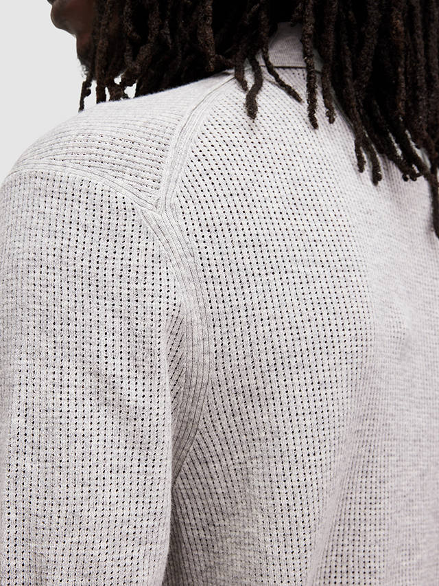 AllSaints Aubrey Organic Cotton Knit Polo Shirt, Grey Marl