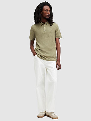 AllSaints Mode Merino Wool Polo Shirt, Herb Green