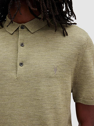 AllSaints Mode Merino Wool Polo Shirt, Herb Green