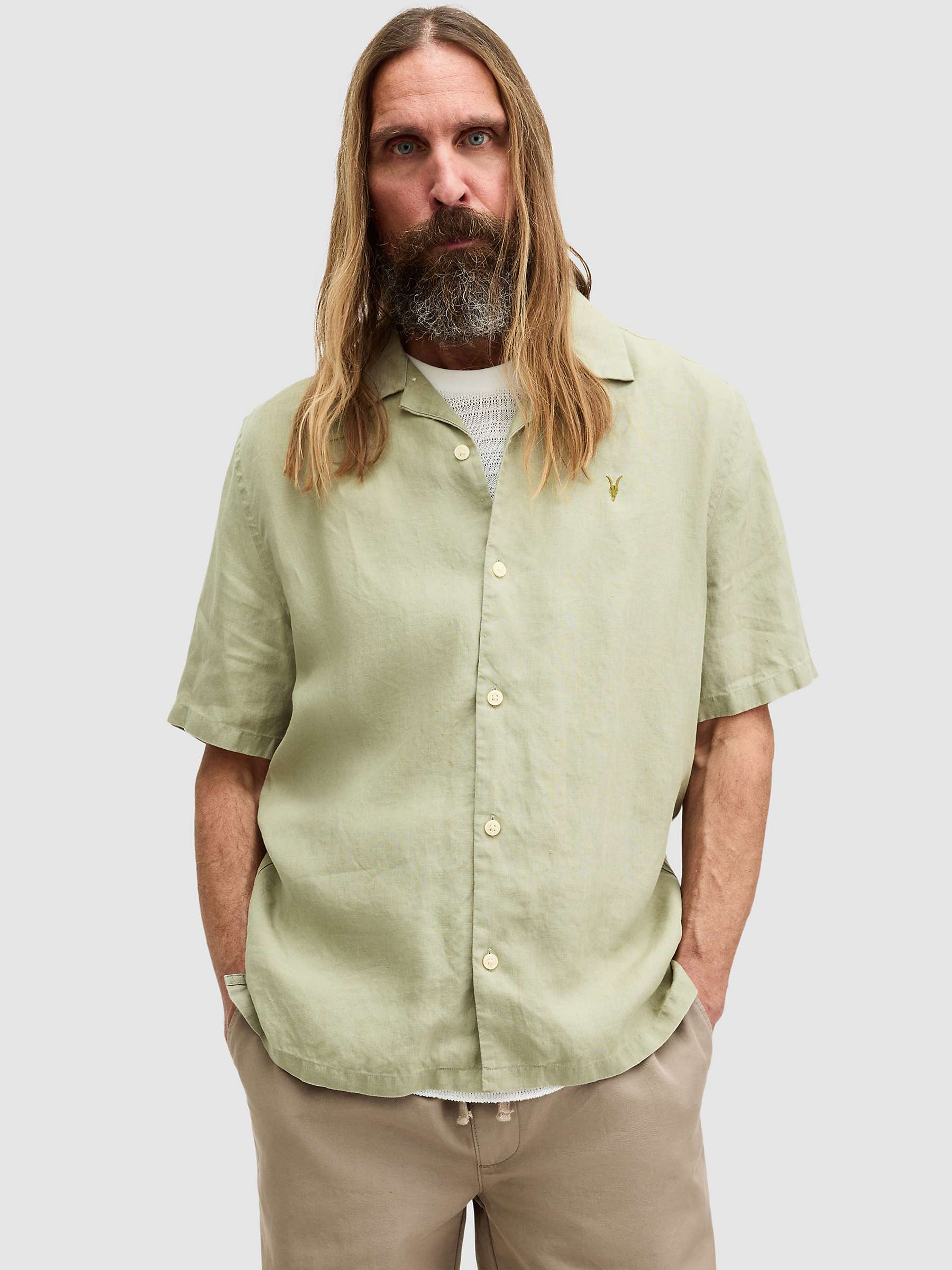 Buy AllSaints Audley Short Sleeve Shirt, Herb Green Online at johnlewis.com