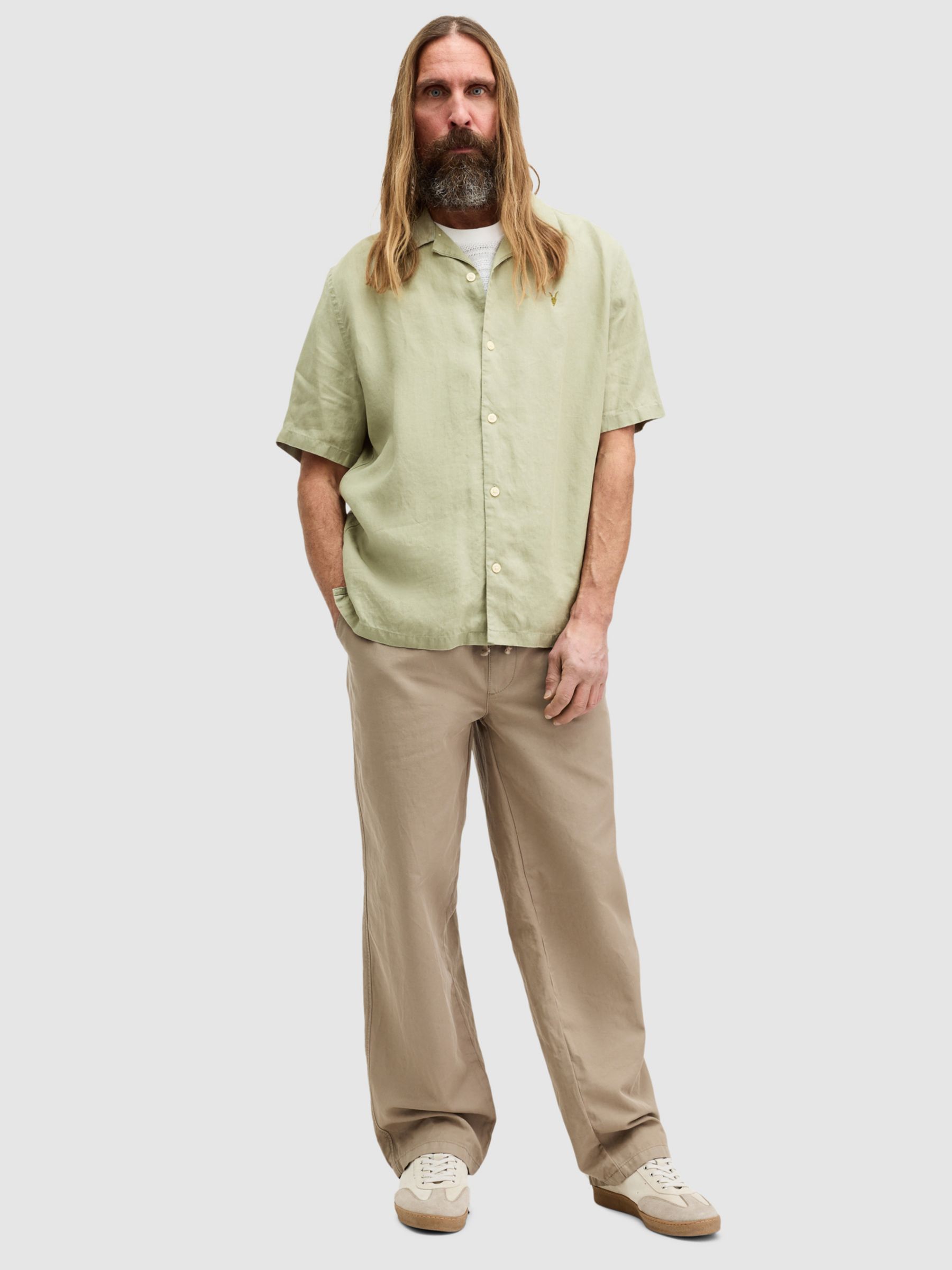 AllSaints Audley Short Sleeve Shirt, Herb Green, L