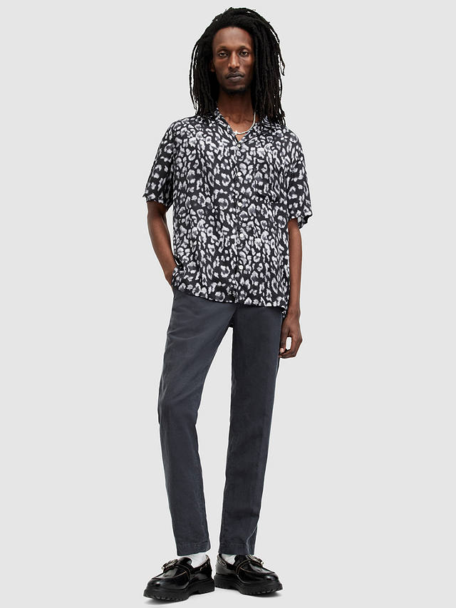 AllSaints Leopaz Leopard Print Short Sleeve Shirt, Jet Black