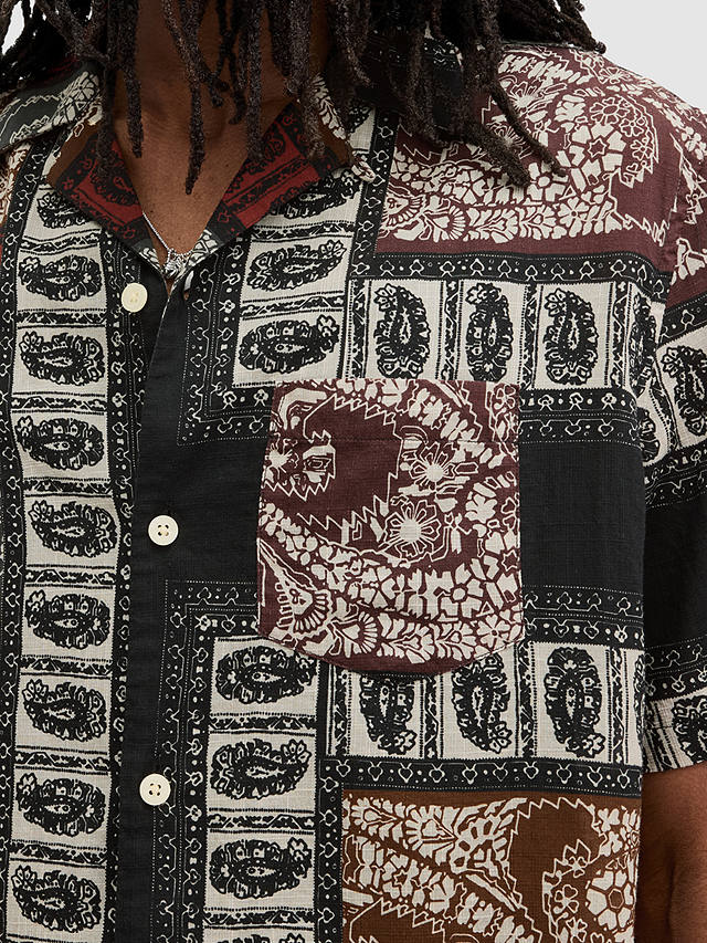 AllSaints Marquee Paisley Bandana Print Relaxed Fit Shirt, Jet Black/Multi