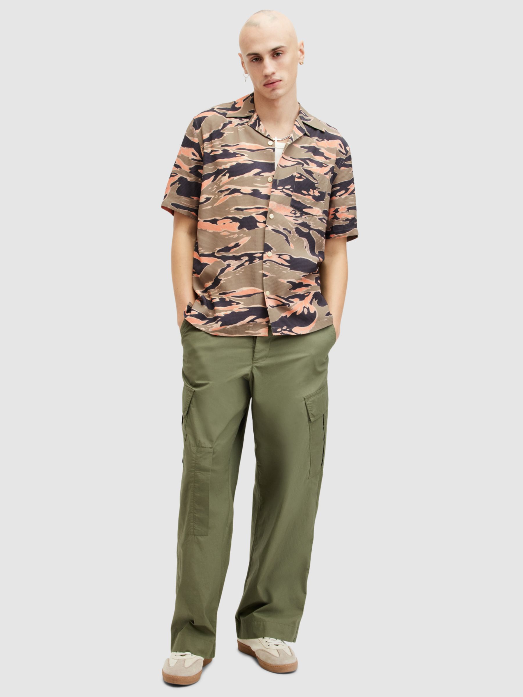 AllSaints Solar Camo Short Sleeve Shirt, Herb Green/Multi, L