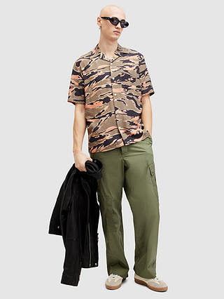 AllSaints Solar Camo Short Sleeve Shirt, Herb Green/Multi