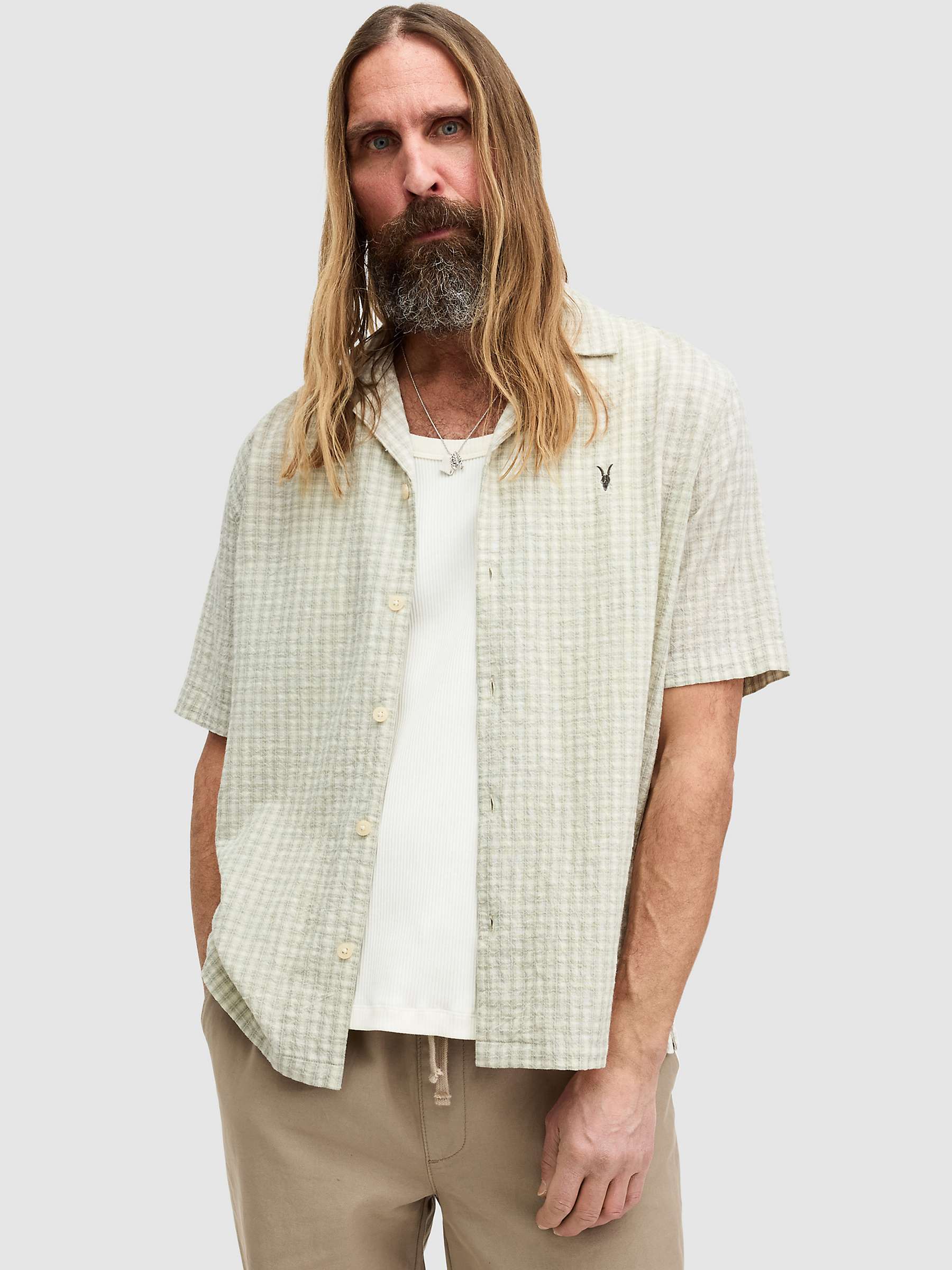 Buy AllSaints Selenite Check Organic Cotton Blend Relaxed Fit Shirt, Milky Grey Online at johnlewis.com
