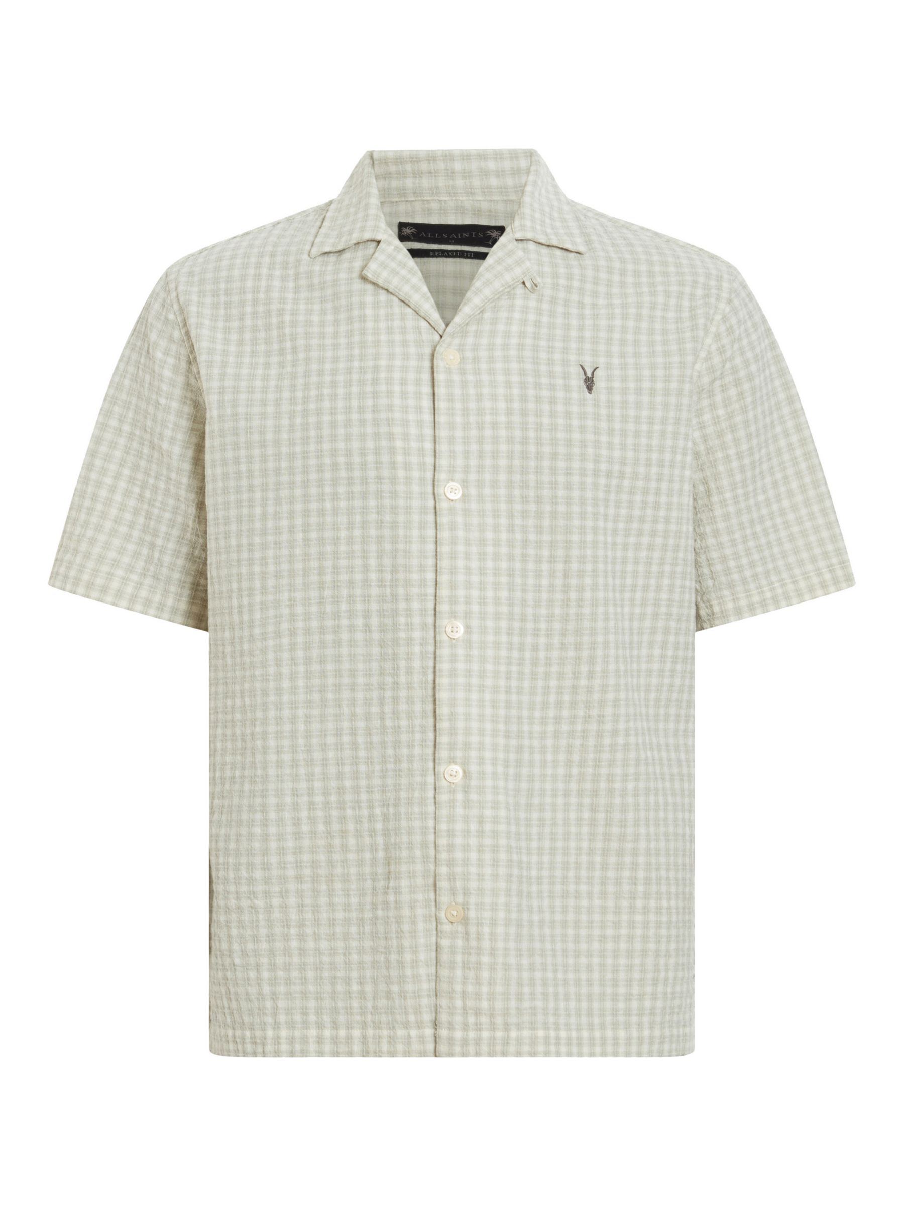 Buy AllSaints Selenite Check Organic Cotton Blend Relaxed Fit Shirt, Milky Grey Online at johnlewis.com