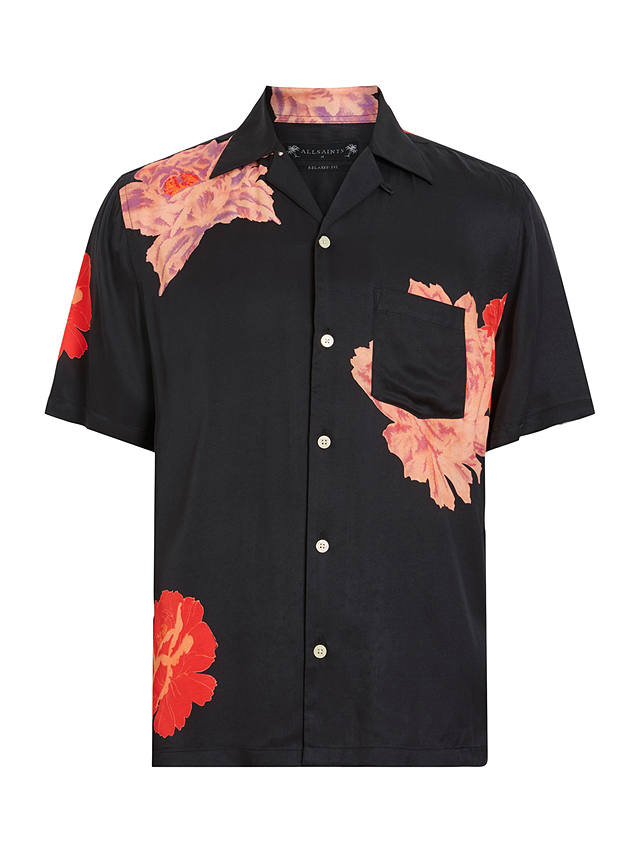 AllSaints Roze Floral Print Short Sleeve Shirt, Jet Black/Multi