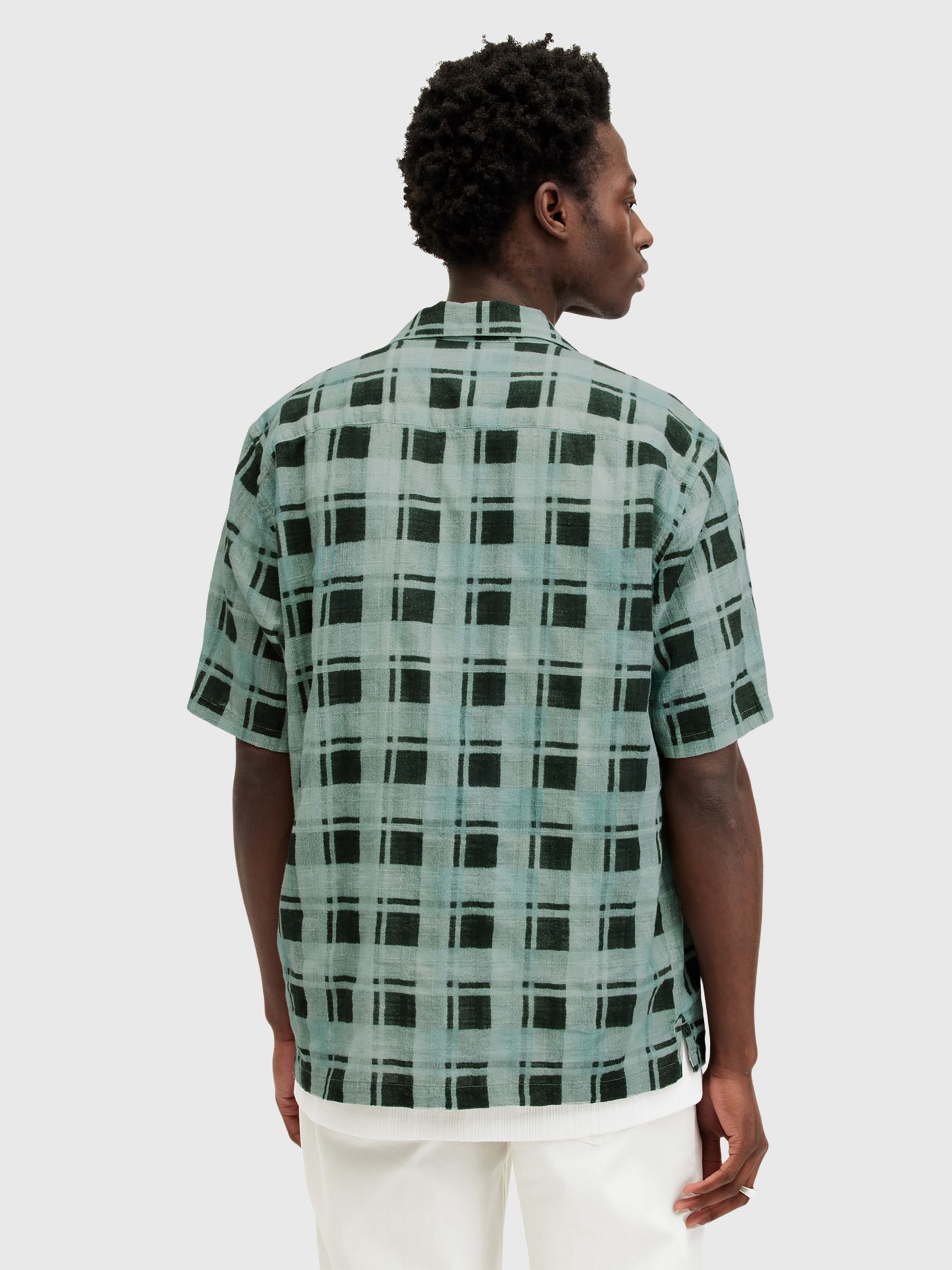 AllSaints Big Sur Organic Cotton Blend Check Short Sleeve Shirt, Shamrock Green, XL