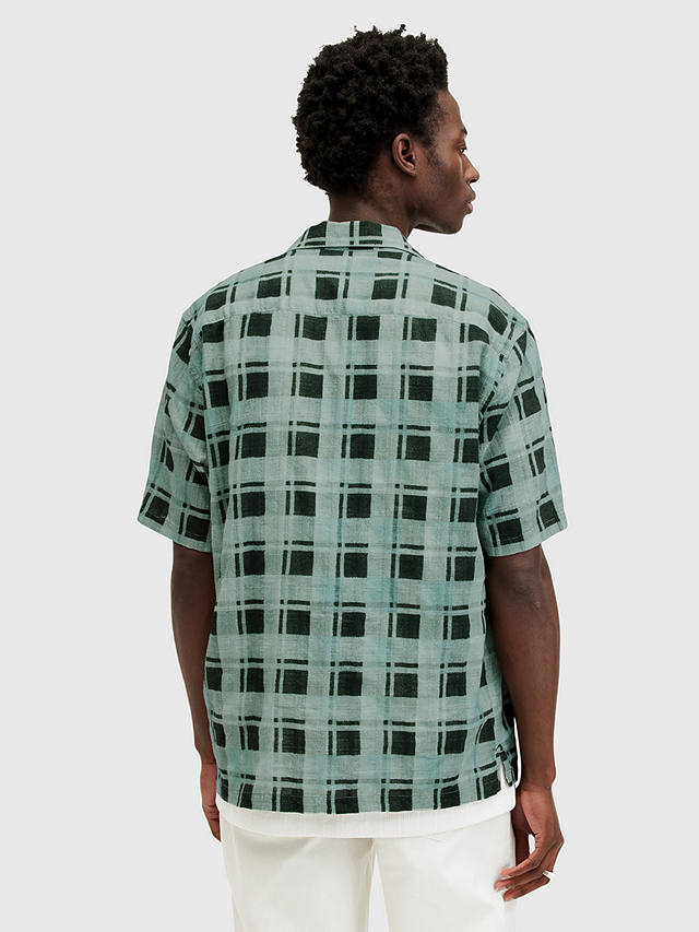 AllSaints Big Sur Organic Cotton Blend Check Short Sleeve Shirt, Shamrock Green
