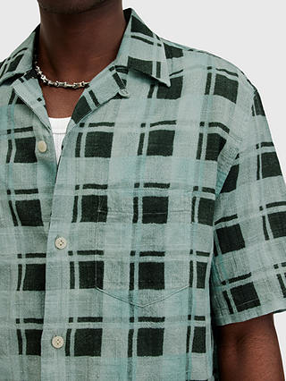 AllSaints Big Sur Organic Cotton Blend Check Short Sleeve Shirt, Shamrock Green