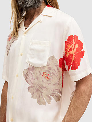 AllSaints Roze Floral Print Short Sleeve Shirt, Ecru White/Multi