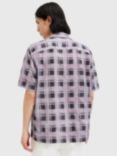 AllSaints Big Sur Organic Cotton Blend Check Short Sleeve Shirt, Sugared Lilac