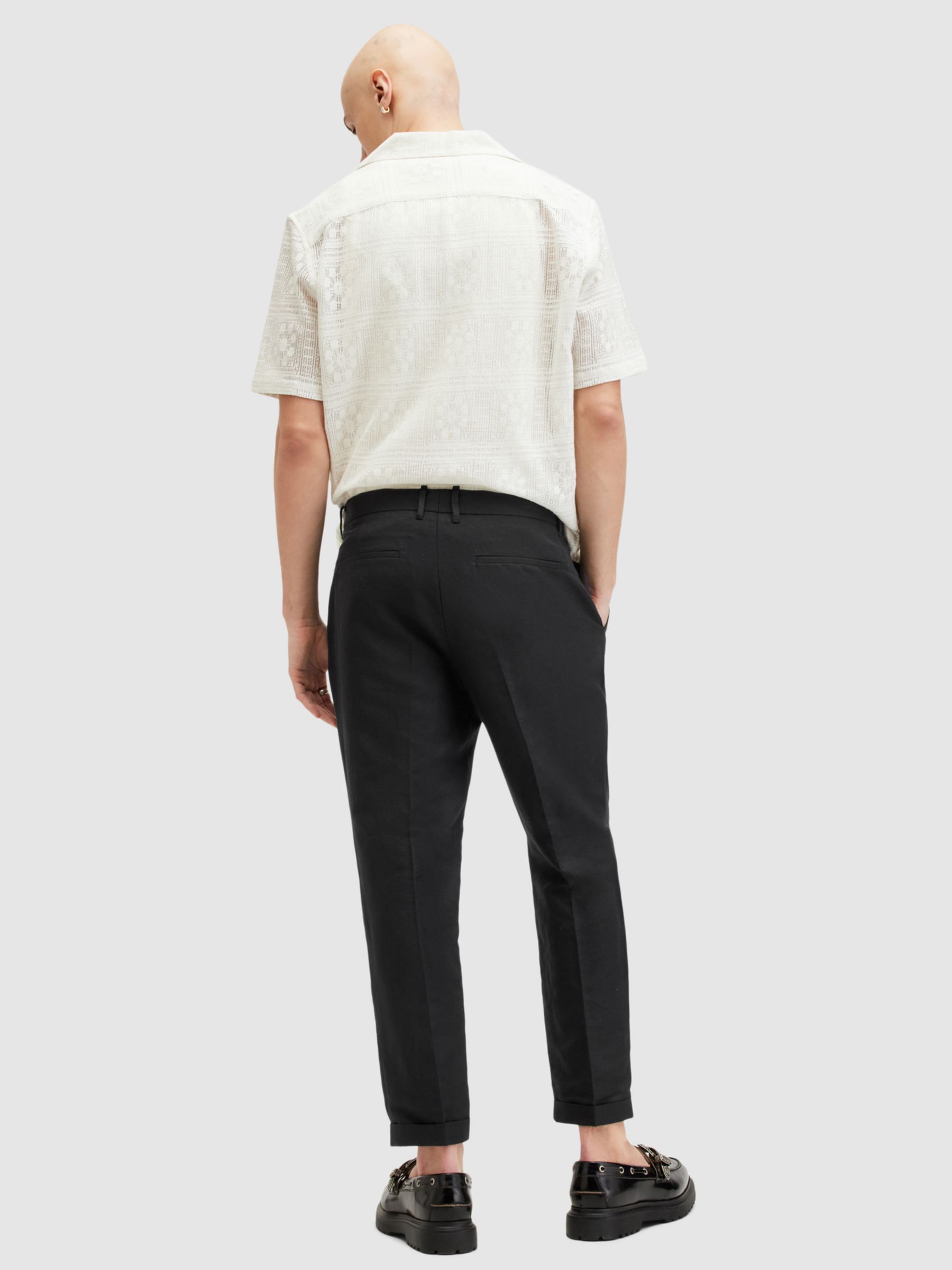 AllSaints Cross Tallis Linen Blend Trousers, Faded Black, 28