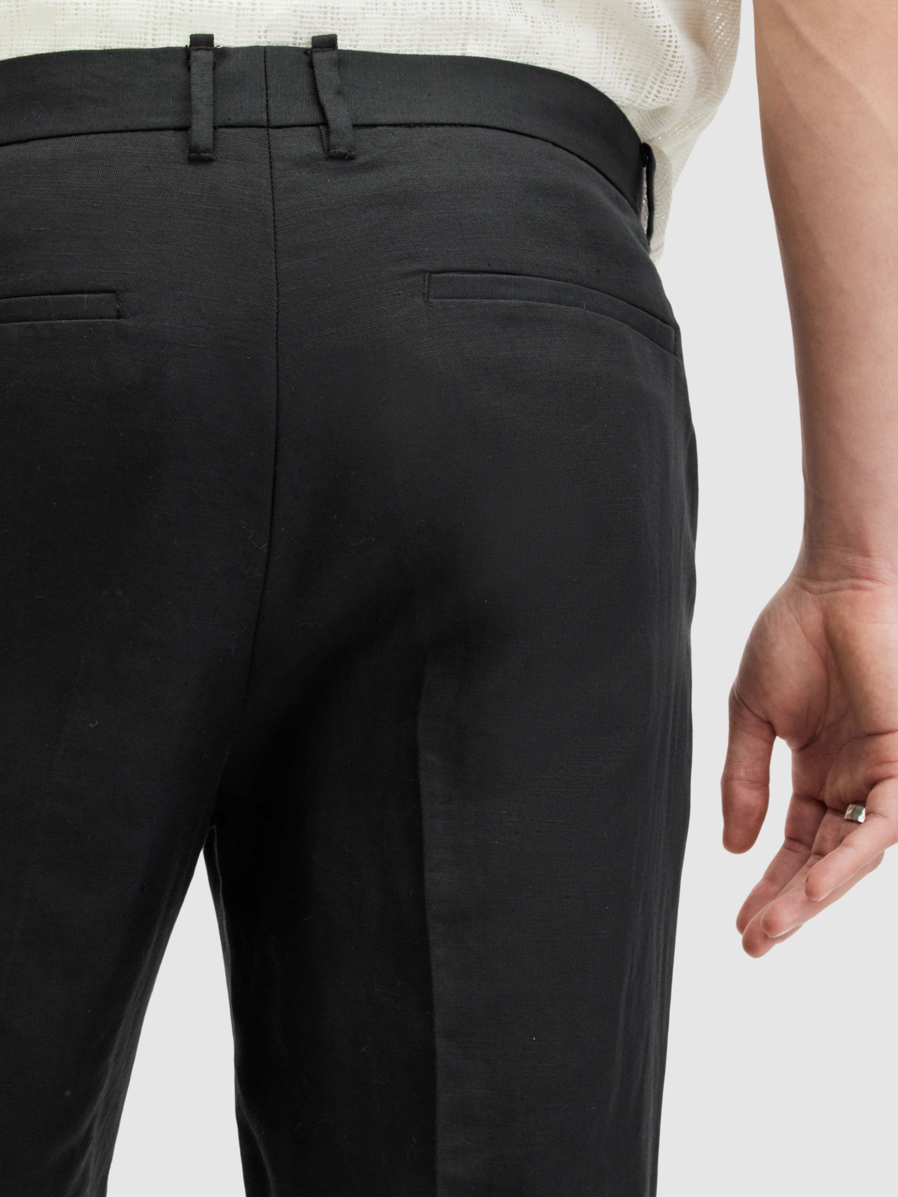 AllSaints Cross Tallis Linen Blend Trousers, Faded Black, 28