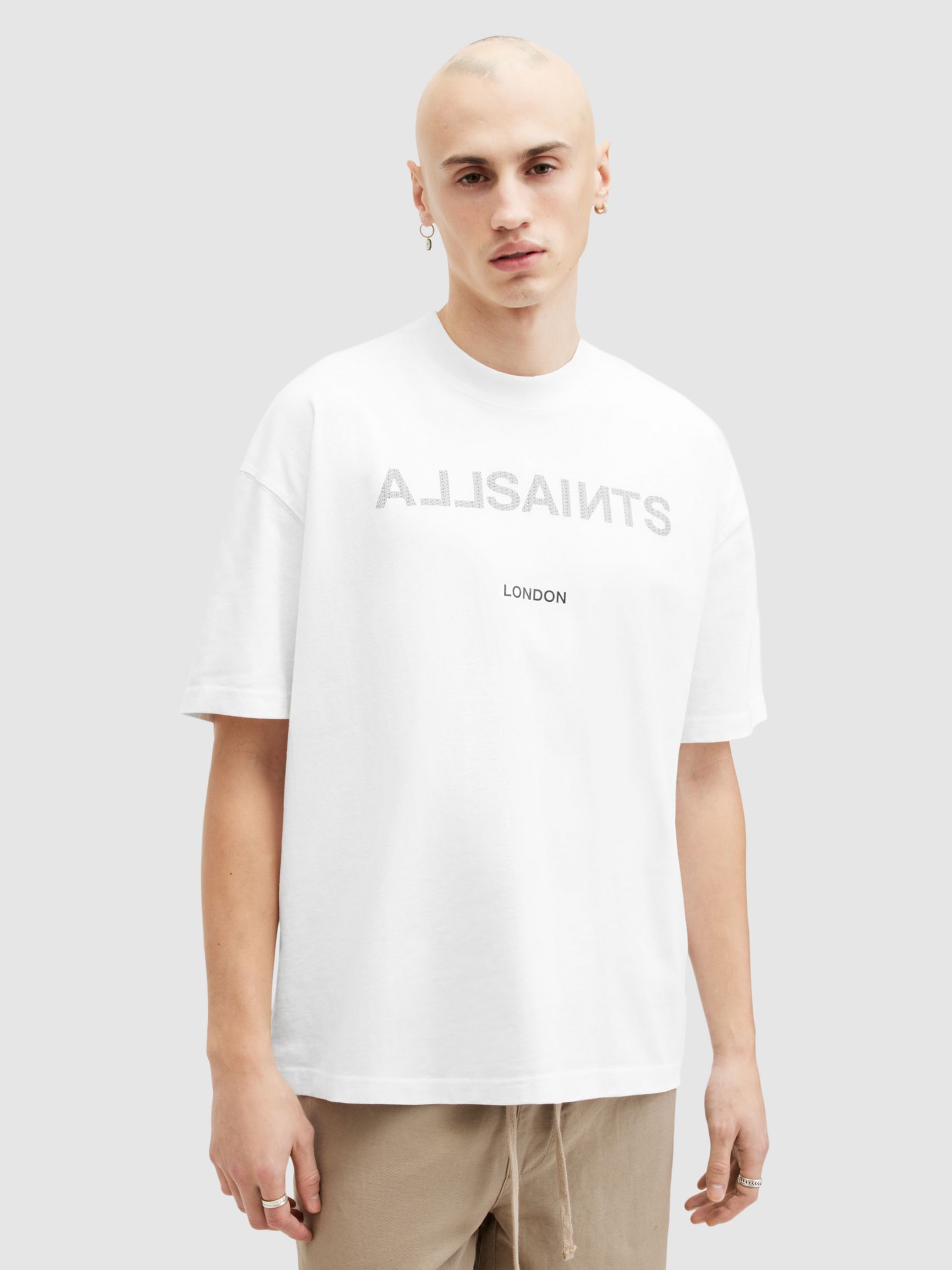 AllSaints Cutout Organic Cotton Oversized T-Shirt, Optic White, XL
