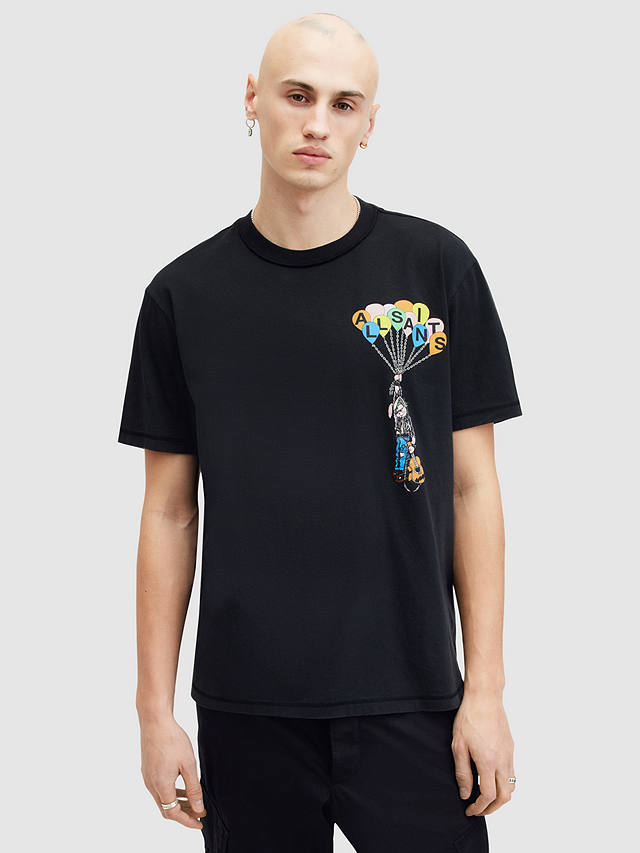 AllSaints Lofty Organic Cotton Graphic Relaxed Fit T-Shirt, Washed Black/Multi