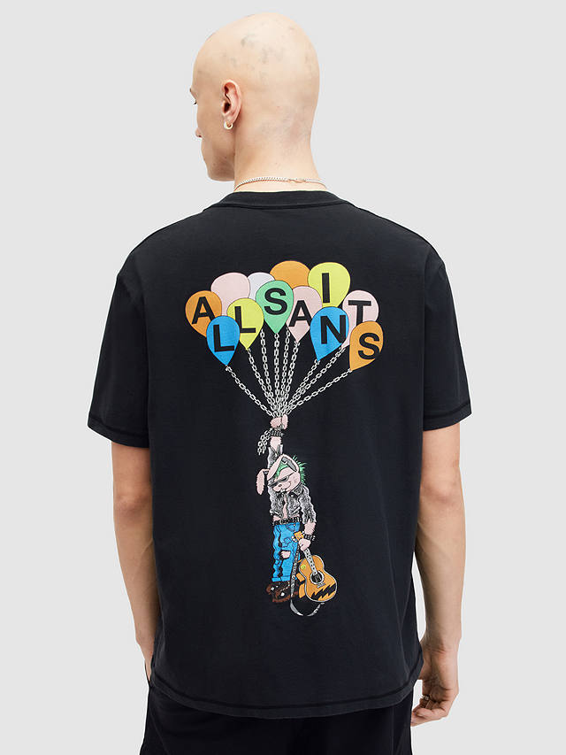 AllSaints Lofty Organic Cotton Graphic Relaxed Fit T-Shirt, Washed Black/Multi