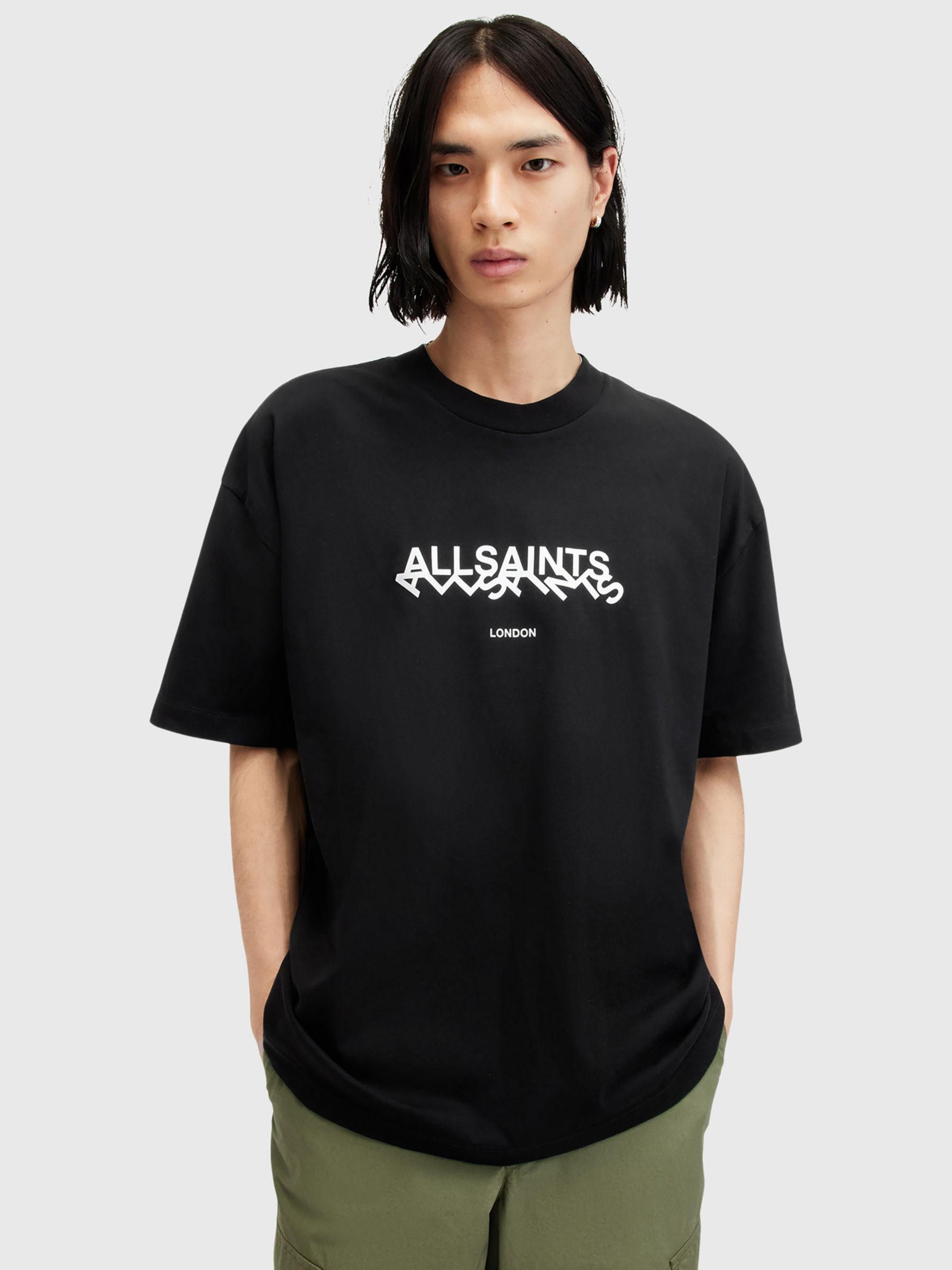 AllSaints Slanted Short Sleeve Crew T-Shirt, Black, XXL