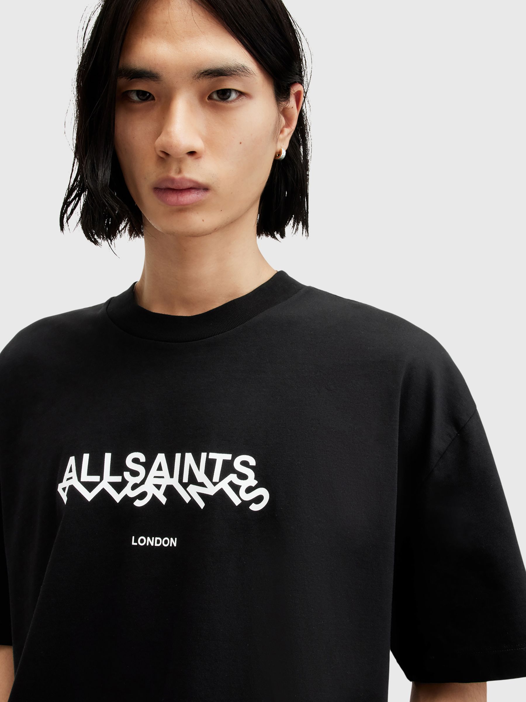 AllSaints Slanted Short Sleeve Crew T-Shirt, Black, XXL
