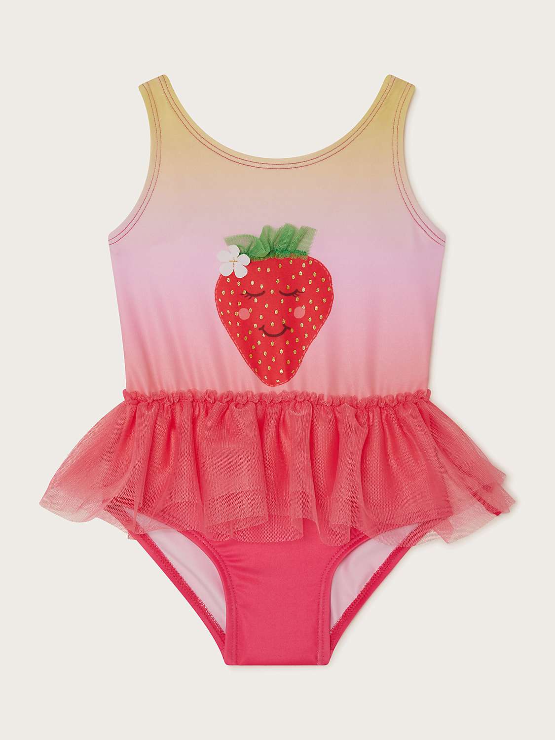 Buy Monsoon Baby Strawberry Motif Mesh Frill Swimsuit, Pale Pink/Multi Online at johnlewis.com