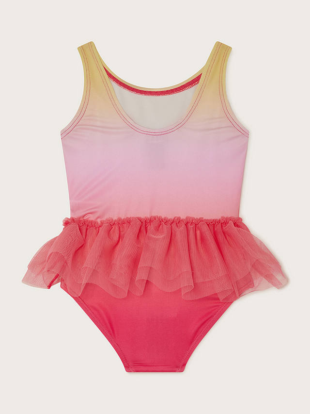 Monsoon Baby Strawberry Motif Mesh Frill Swimsuit, Pale Pink/Multi