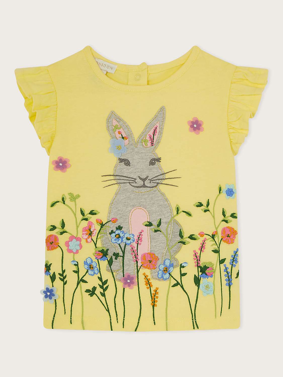 Buy Monsoon Baby Bunny Embroidered T-Shirt, Yellow Online at johnlewis.com