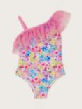 Monsoon Baby Ditsy Floral Print Mesh Ruffle Swimsuit, Pink/Multi