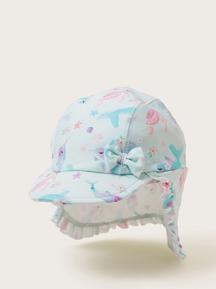 Monsoon Baby Under The Sea Print Bow Detail Cap, Multi, 0-12 months