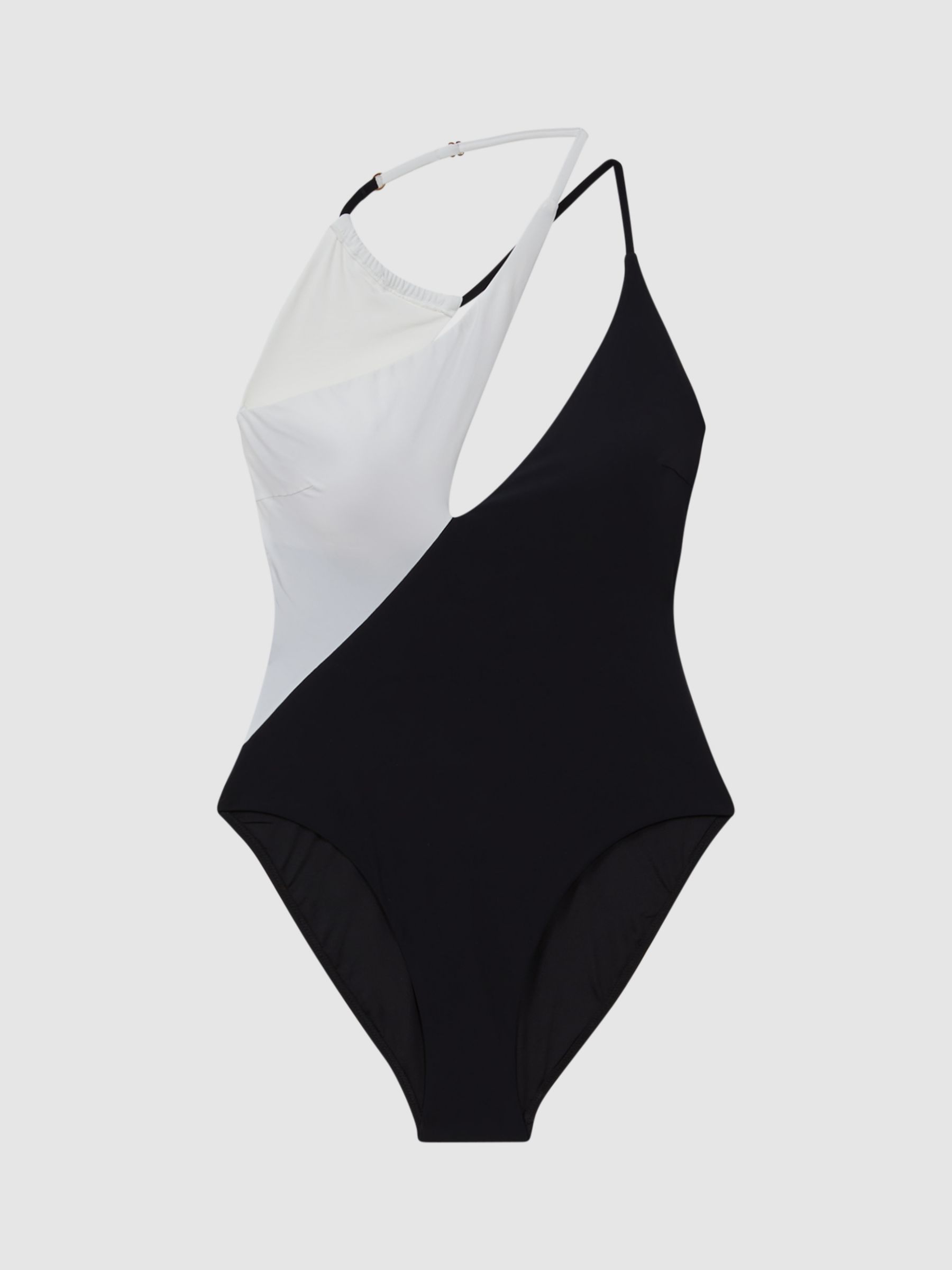 Reiss Leighton Colour Block Asymmetric Swimsuit, Black/White, 6
