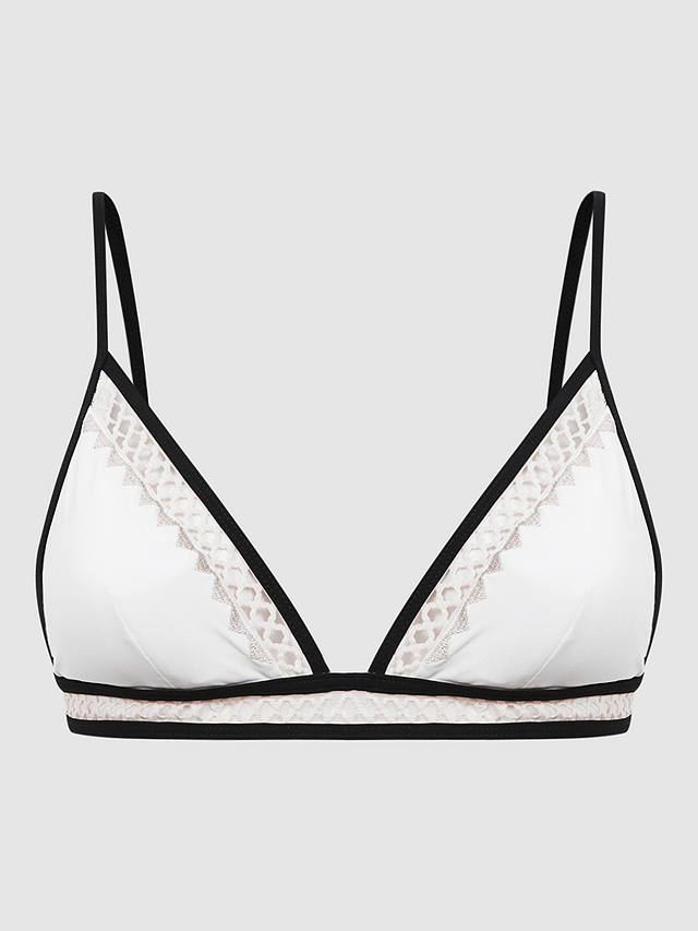 Reiss Sadie Embroidery Triangle Bikini Top, White/Black
