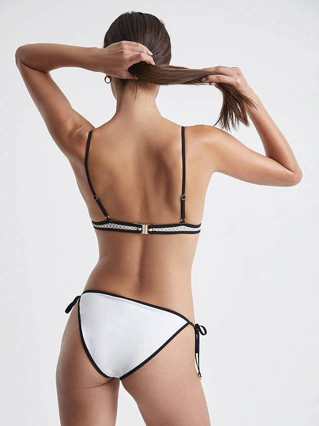 Reiss Sadie Embroidery Triangle Bikini Top, White/Black