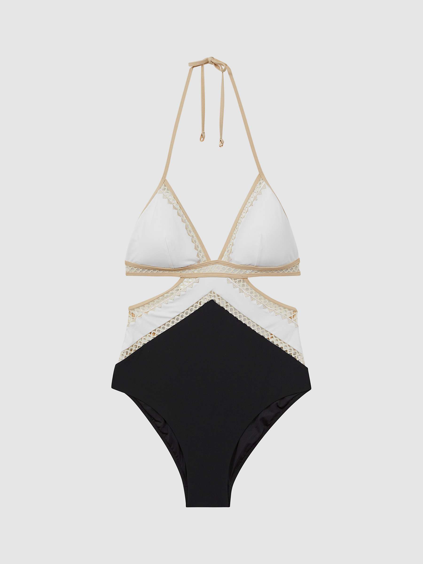 Buy Reiss Savannah Embroidery Cutout Swimsuit, Black/White Online at johnlewis.com