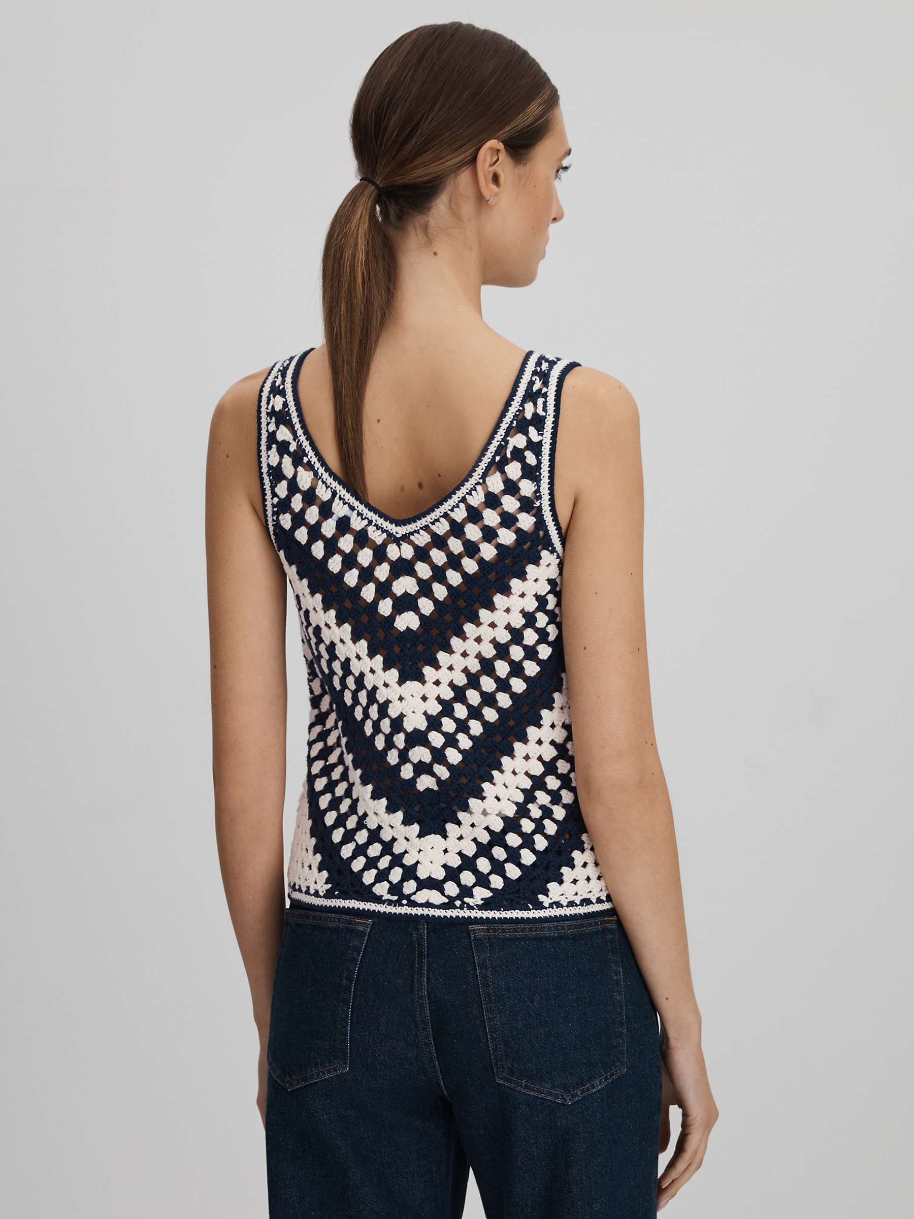 Buy Reiss Sabrina Textured Crochet Cotton Top, Navy/Ivory Online at johnlewis.com