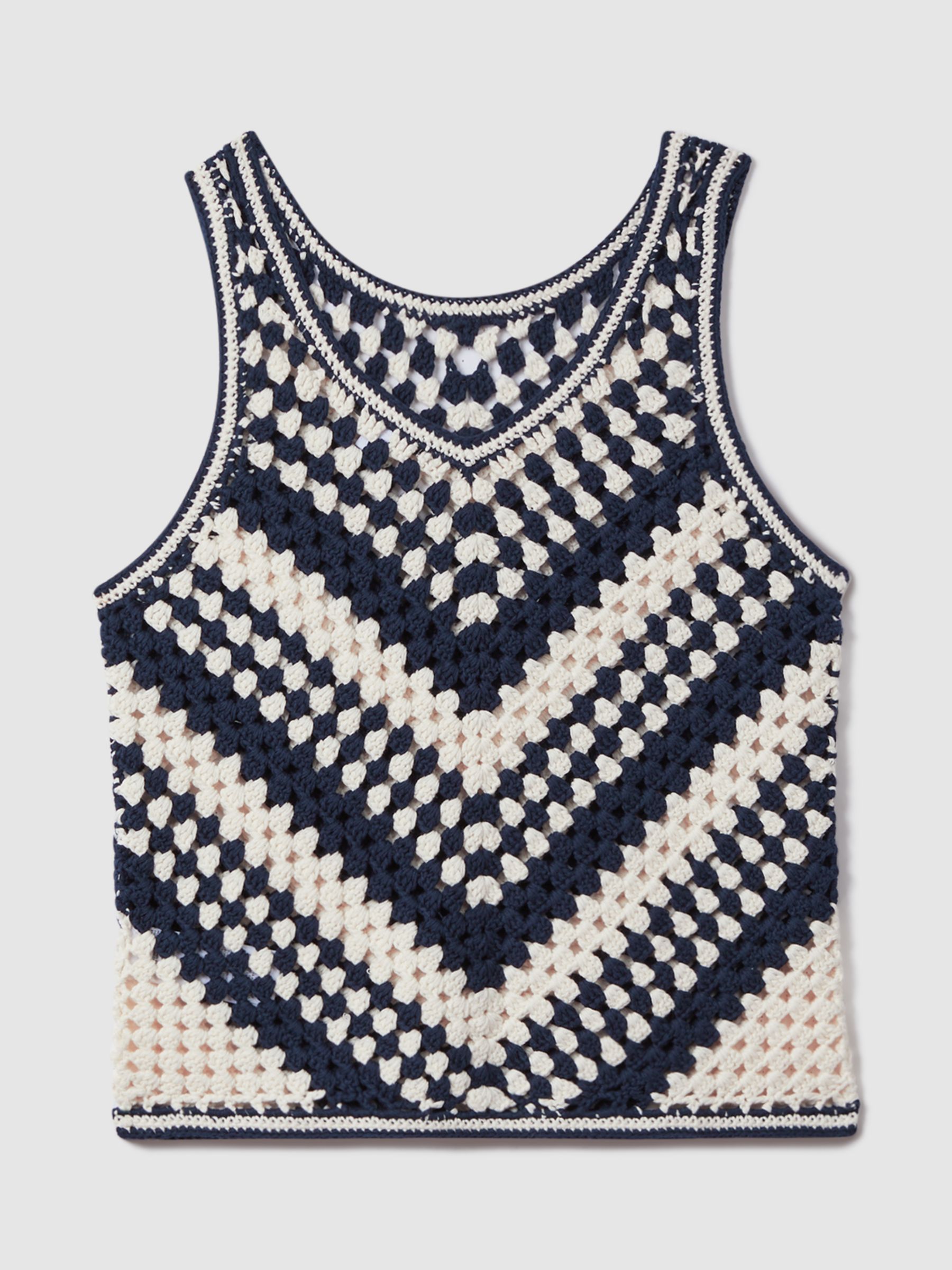 Buy Reiss Sabrina Textured Crochet Cotton Top, Navy/Ivory Online at johnlewis.com