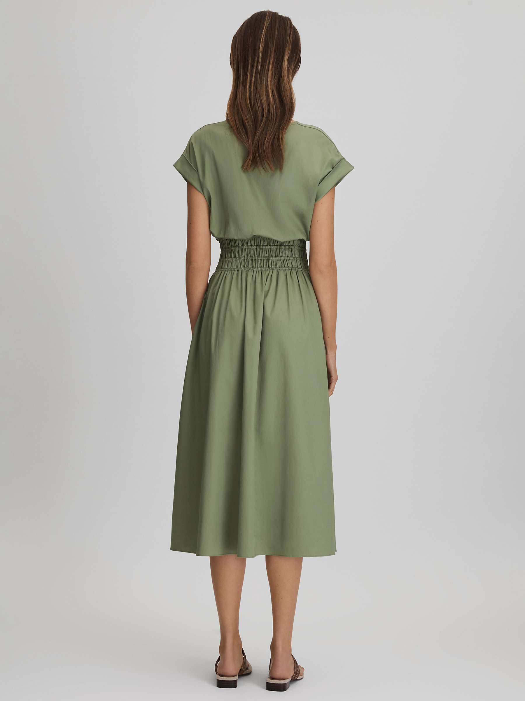 Buy Reiss Petite Lena Ruched Waist Midi Dress, Green Online at johnlewis.com