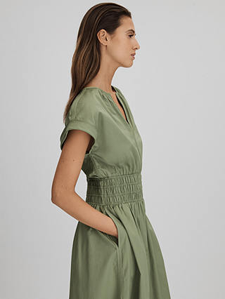 Reiss Petite Lena Ruched Waist Midi Dress, Green