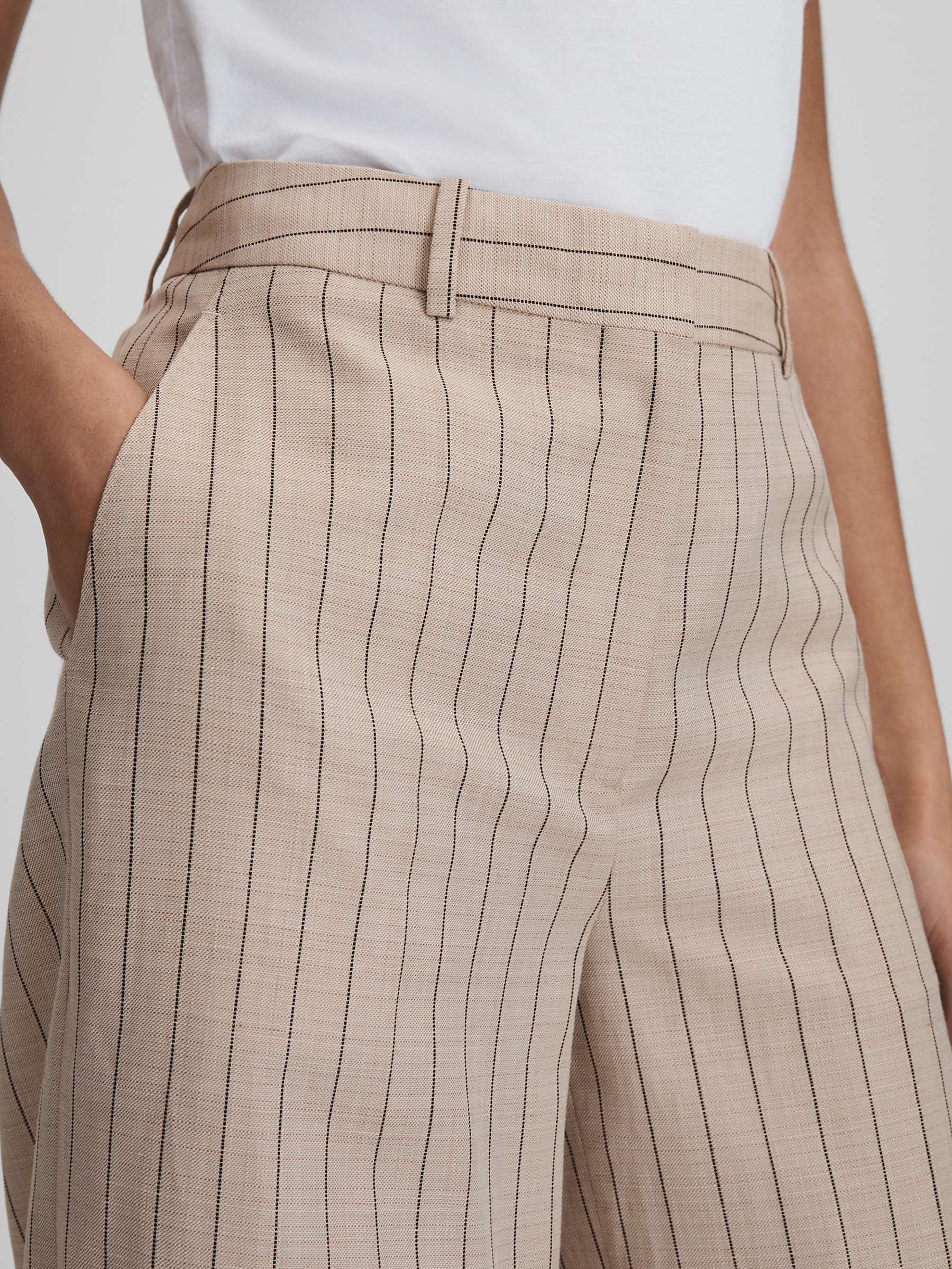 Buy Reiss Petite Odette Wide Leg Pinstripe Trousers, Neutral Online at johnlewis.com