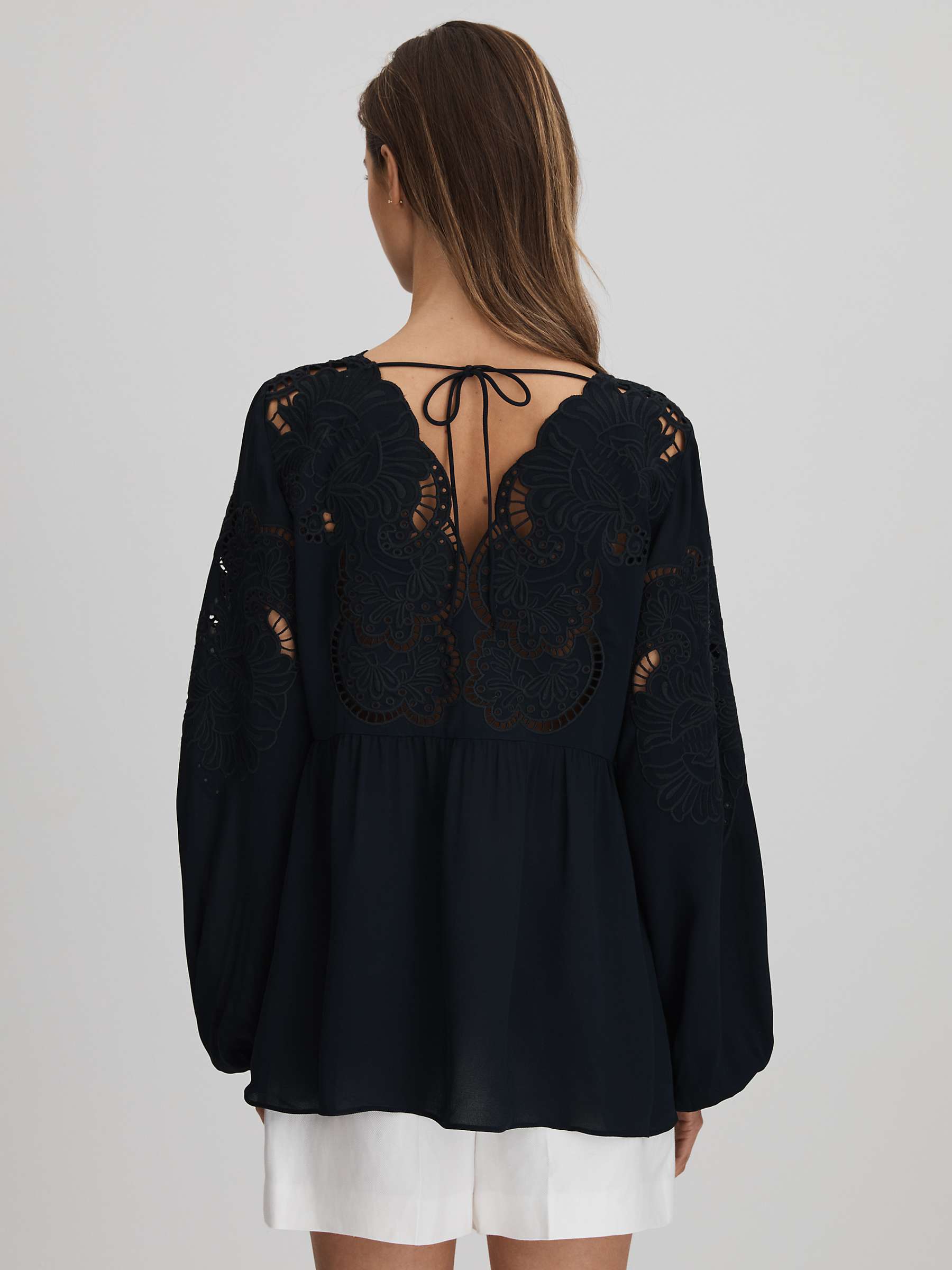 Buy Reiss Noa Lace Insert Blouse, Navy Online at johnlewis.com