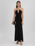 Reiss Iris Halter Plunge Neck Maxi Dress, Black