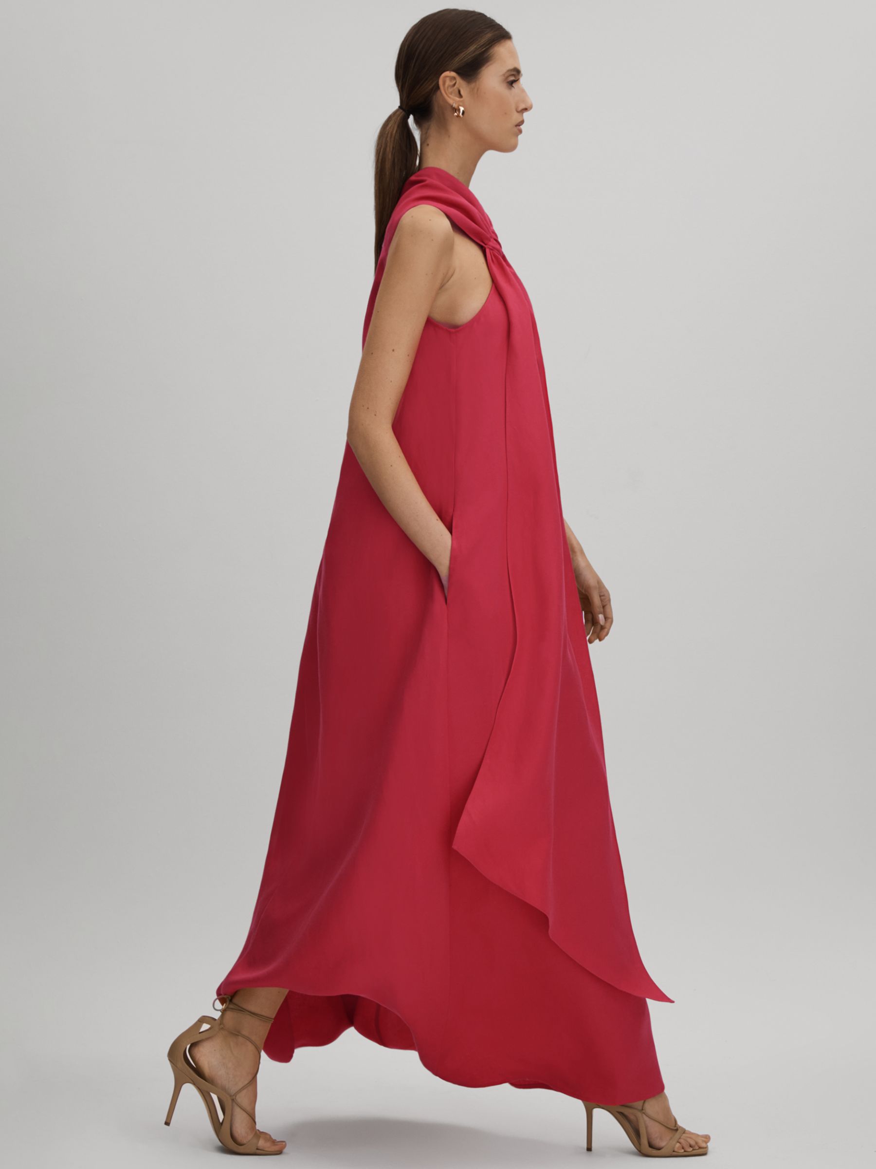 Reiss Odell Linen Blend Maxi Dress, Coral, 14