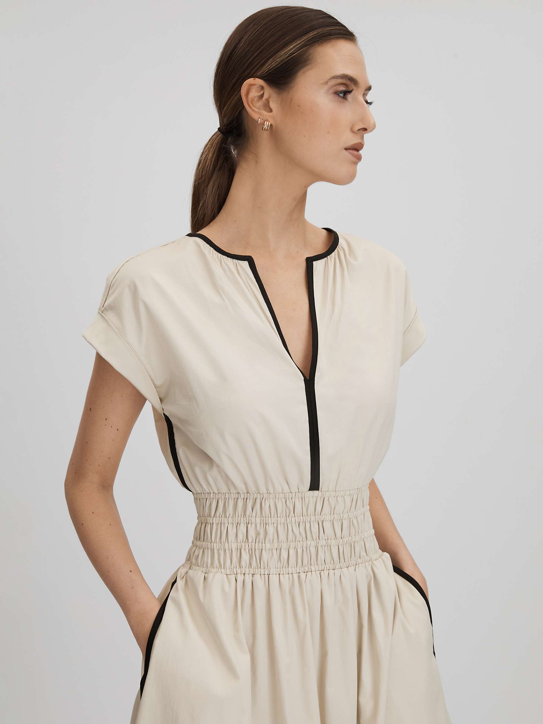 Buy Reiss Petite Lena Ruched Waist Midi Dress, Neutral/Black Online at johnlewis.com