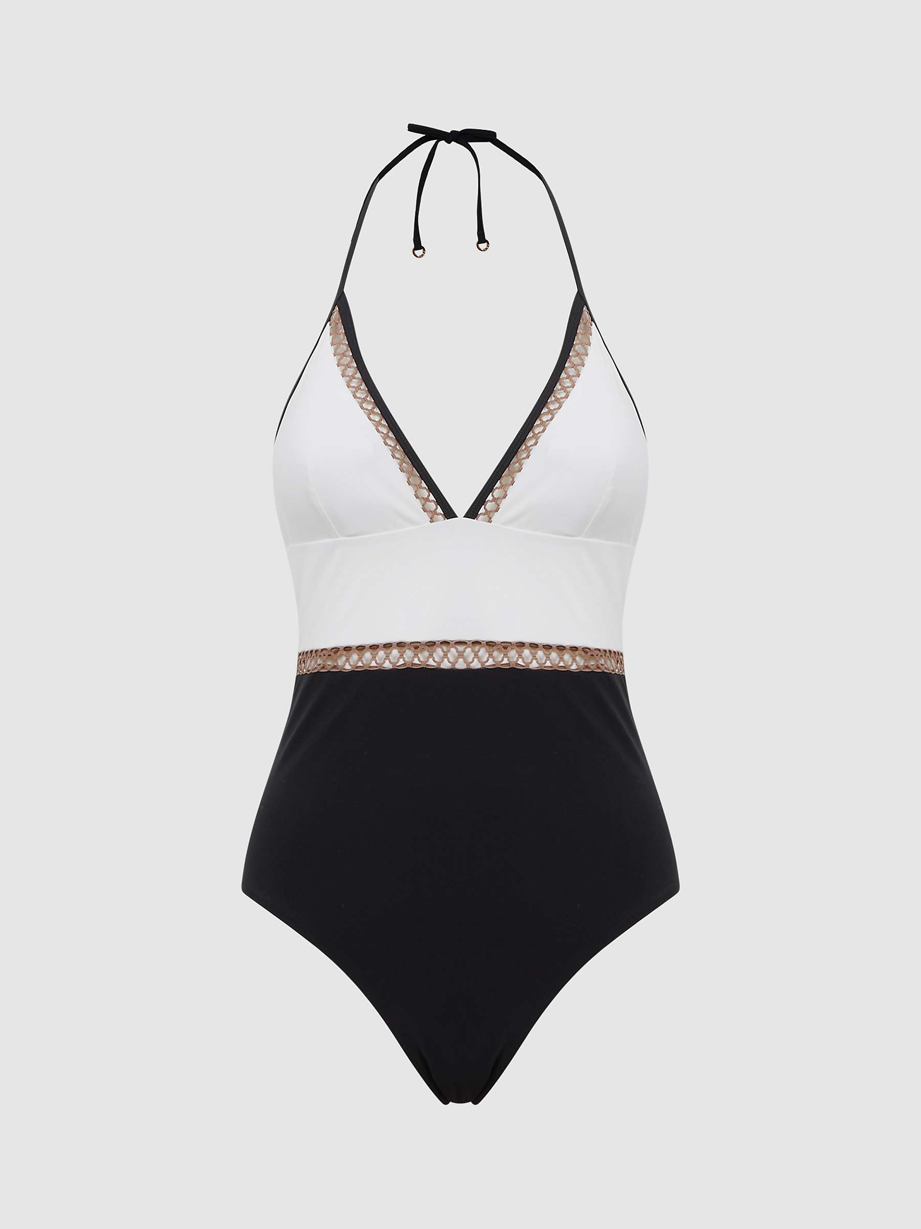 Buy Reiss Ray Embroidered Colour Block Swimsuit, White/Tan Online at johnlewis.com