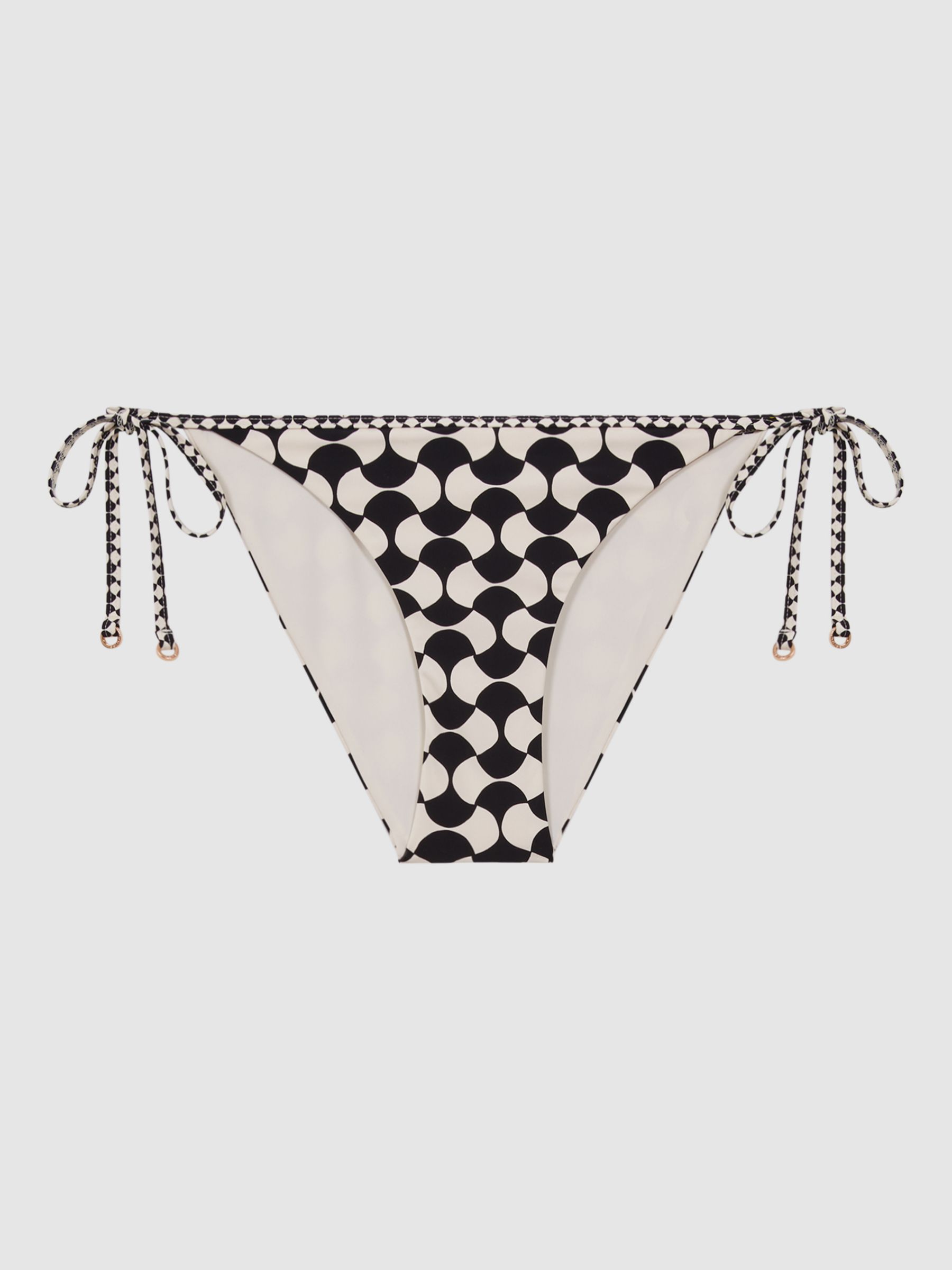 Reiss Thia Mono Print Tie Side Bikini Bottoms, White/Black, 12