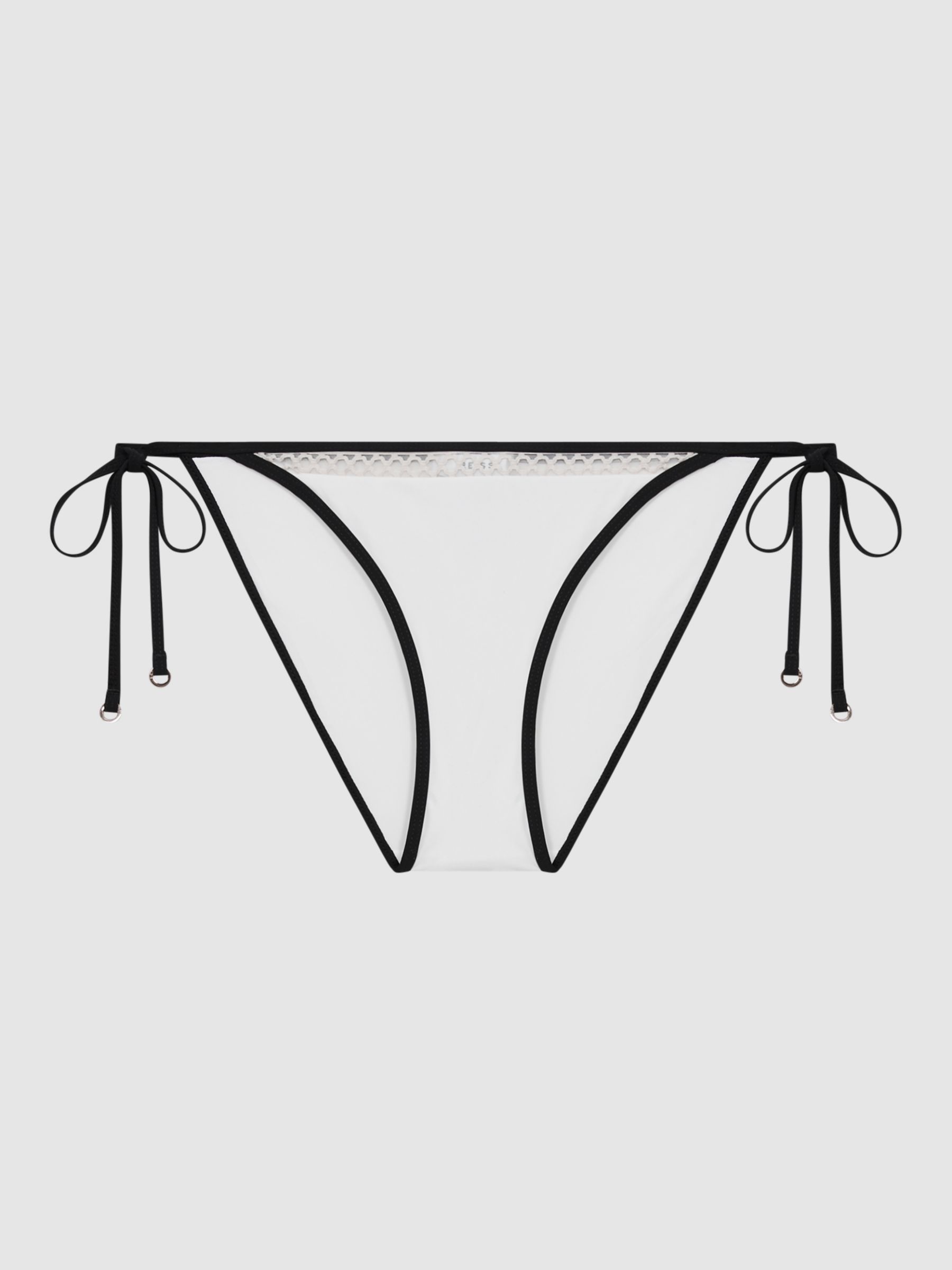 Reiss Sadie Stitch Detail Tie Bikini Bottoms, White/Black, 6