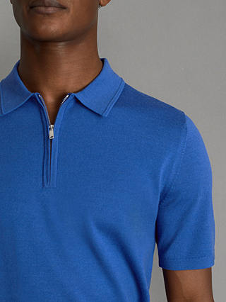 Reiss Maxwell Merino Zip Neck Polo Shirt, Lapis Blue