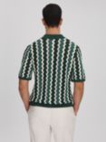 Reiss Waves Cuban Collar Graphic Stripe Shirt, Green/Multi