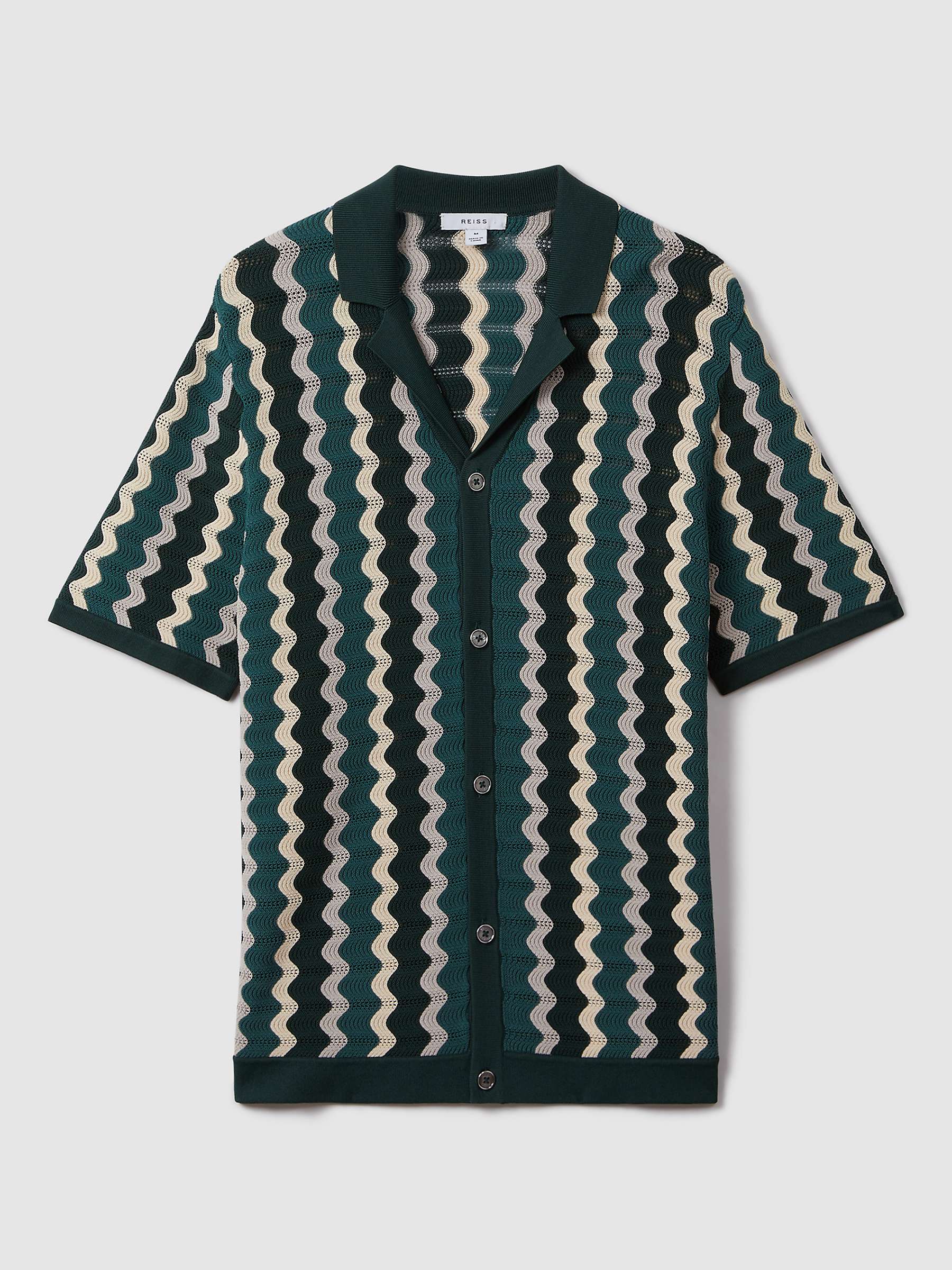 Buy Reiss Waves Cuban Collar Graphic Stripe Shirt, Green/Multi Online at johnlewis.com