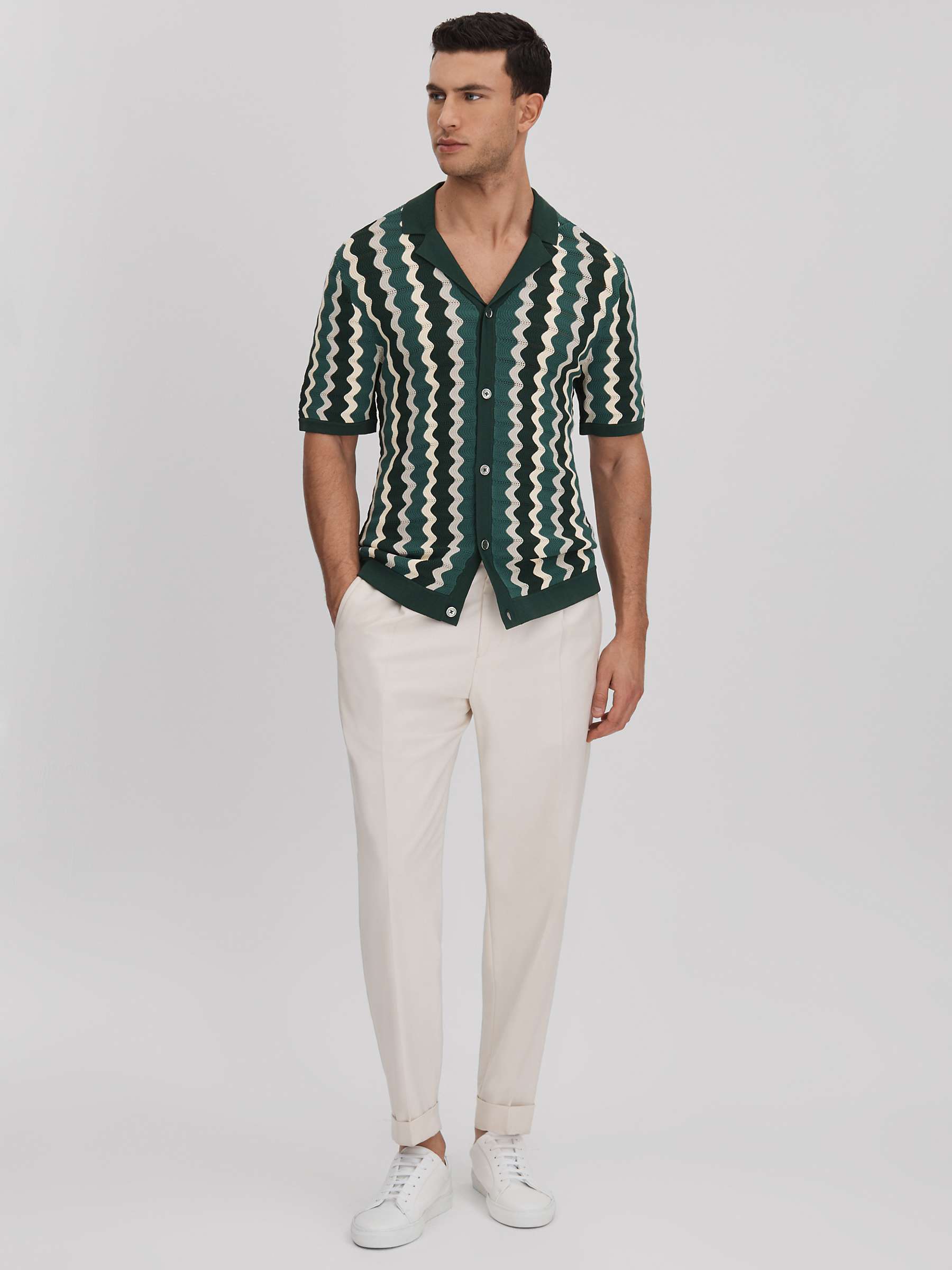 Buy Reiss Waves Cuban Collar Graphic Stripe Shirt, Green/Multi Online at johnlewis.com