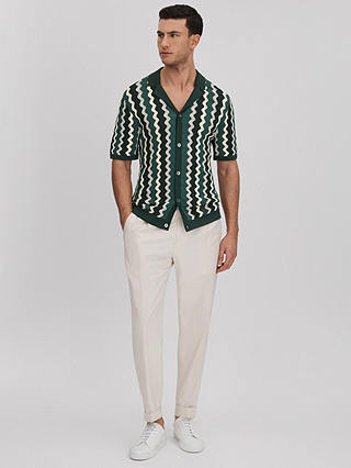 Reiss Waves Cuban Collar Graphic Stripe Shirt, Green/Multi